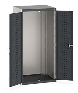 cubio cupboard with perfo doors. WxDxH: 800x650x1600mm. RAL 7035/5010 or selected Cubio Bott Cupboards to add Drawers, Shelves, CNC, Perfo or Louvre Storage